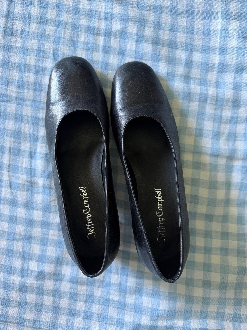 Jeffrey Campbell Black Leather Low Block Heel Pumps